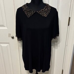 Coin 1804 Plus Leopard Mesh Collar Top